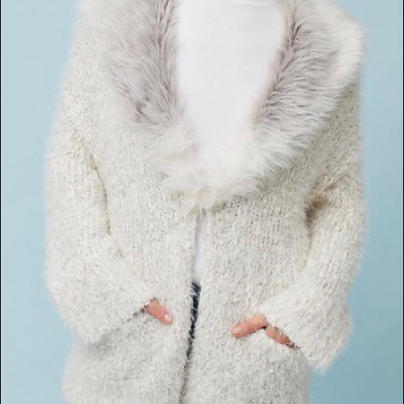 NWT Sleeping On Snow Anthro Cardigan Faux Fur - Picture 1 of 7